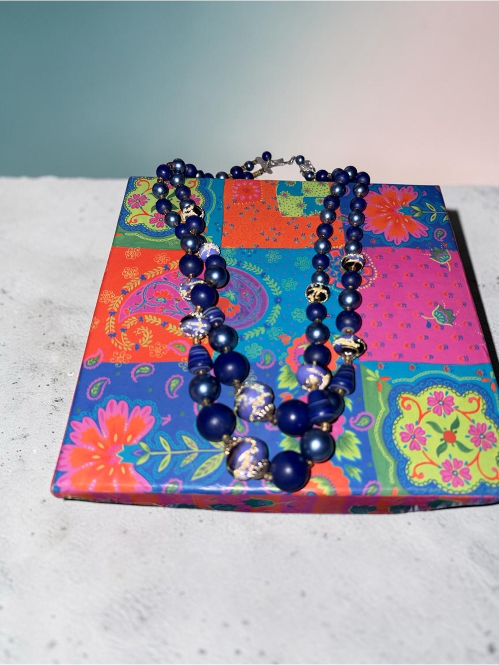 Blue Beaded Statement Necklace - Unbranded